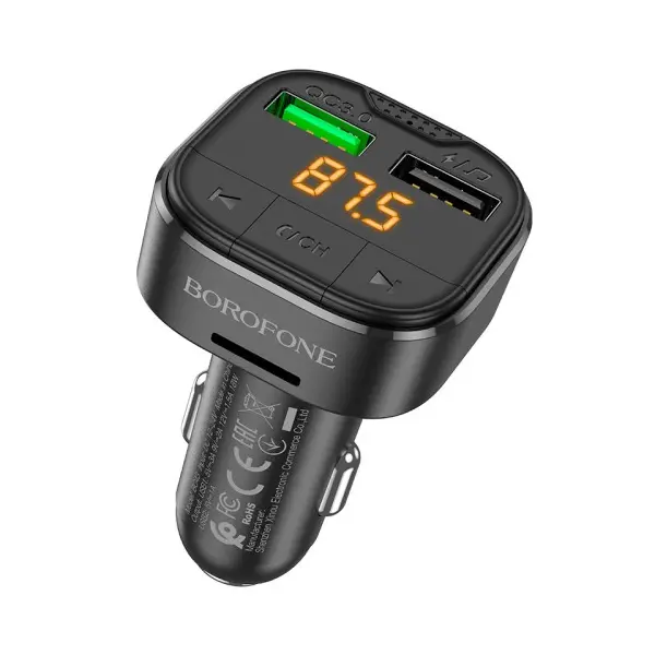 MR4_137649 Автомобільний зарядний пристрій модулятор borofone bc43 flash qc3.0, чорний BOROFONE