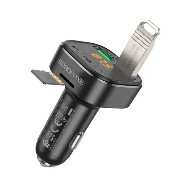 MR4_137649 Автомобільний зарядний пристрій модулятор borofone bc43 flash qc3.0, чорний BOROFONE