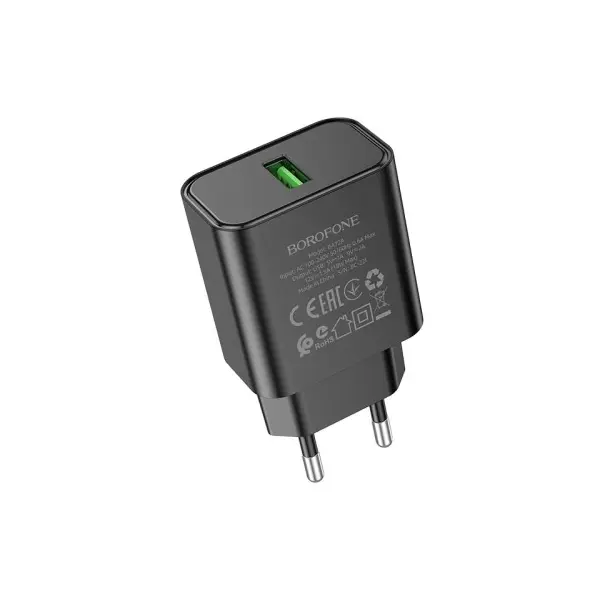 MR4_137650 Мережевий зарядний пристрій borofone ba72a spring 18w, qc3.0, 1usb, чорний BOROFONE
