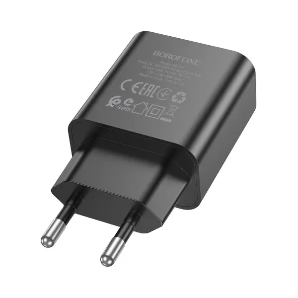 МЕРЕЖЕВИЙ ЗАРЯДНИЙ ПРИСТРІЙ BOROFONE BA72A SPRING 18W, QC3.0, 1USB, ЧОРНИЙ