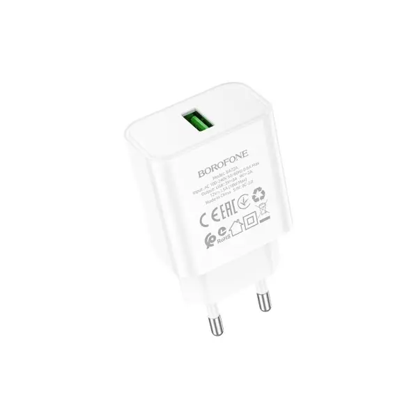 MR4_137651 Мережевий зарядний пристрій borofone ba72a spring 18w, qc3.0, 1usb, білий 