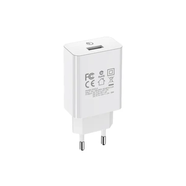 MR4_137584 Мережевий зарядний пристрій borofone ba21a long qc3.0 1usb, 3a, 18w, білий 