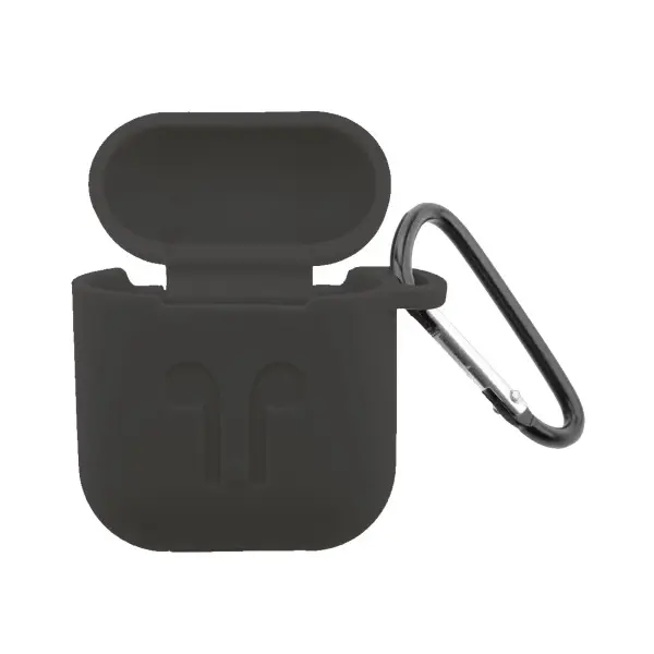 ЧОХОЛ ДЛЯ AIRPODS СИЛІКОНОВИЙ LOGO 2IN1 (+ КАРАБИН) (ТЕХ. ПАК) DARK, СІРИЙ