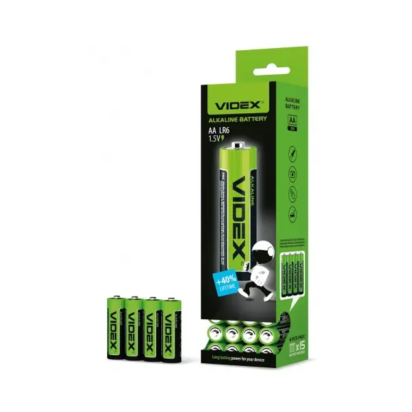 БАТАРЕЙКА VIDEX LR06 (AA) BOX 4ШТ (60, 720), (988)