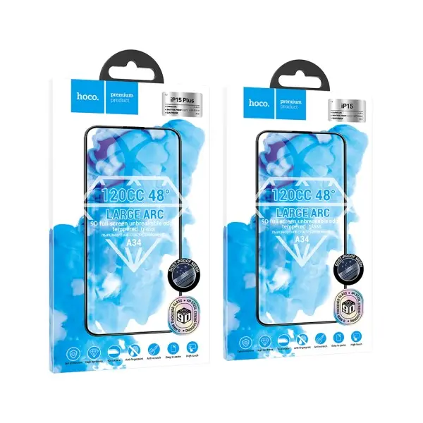 ЗАХИСНЕ СКЛО HOCO A34 9D LARGE ARC DUSTPROOF ДЛЯ IPHONE 15, ЧОРНИЙ