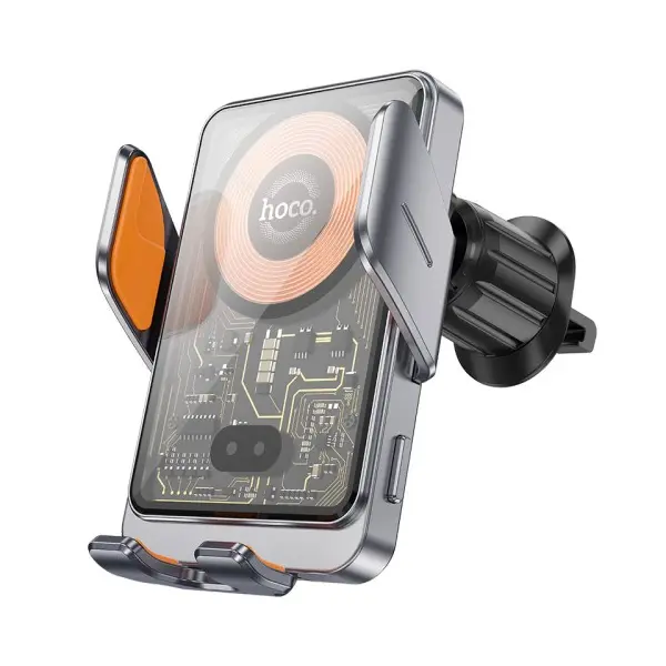 БЕЗДРОТОВИЙ АВТОМОБІЛЬНИЙ ЗАРЯДНИЙ ПРИСТРІЙ HOCO HW7 TRANSPARENT DISCOVERY EDITION WIRELESS FAST CHARGING, ЧОРНИЙ