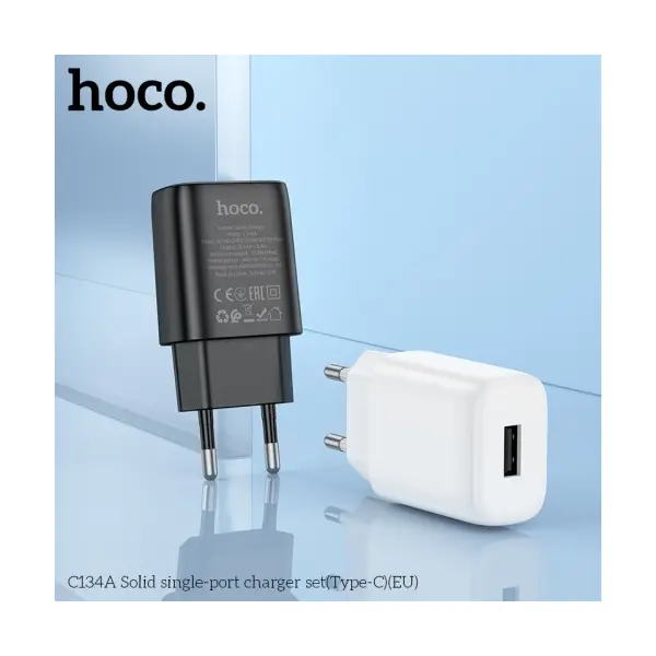 MR4_138125 Мережевий зарядний пристрій hoco c134a solid single-port charger set 2.4a (type-c), чорний HOCO
