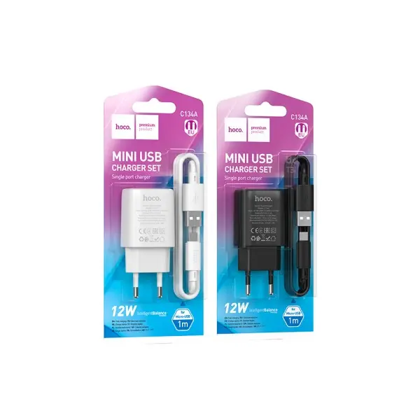MR4_138124 Мережевий зарядний пристрій hoco c134a solid single-port charger set 2,4a (micro), чорний 