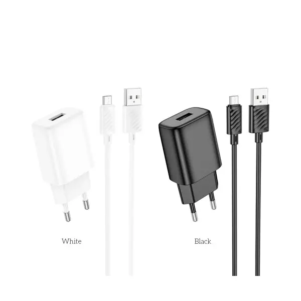 МЕРЕЖЕВИЙ ЗАРЯДНИЙ ПРИСТРІЙ HOCO C134A SOLID SINGLE-PORT CHARGER SET 2,4A (MICRO), ЧОРНИЙ