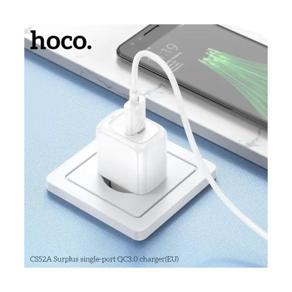 MR4_138130 Мережевий зарядний пристрій hoco cs52a surplus single-port qc3.0 charger, білий 