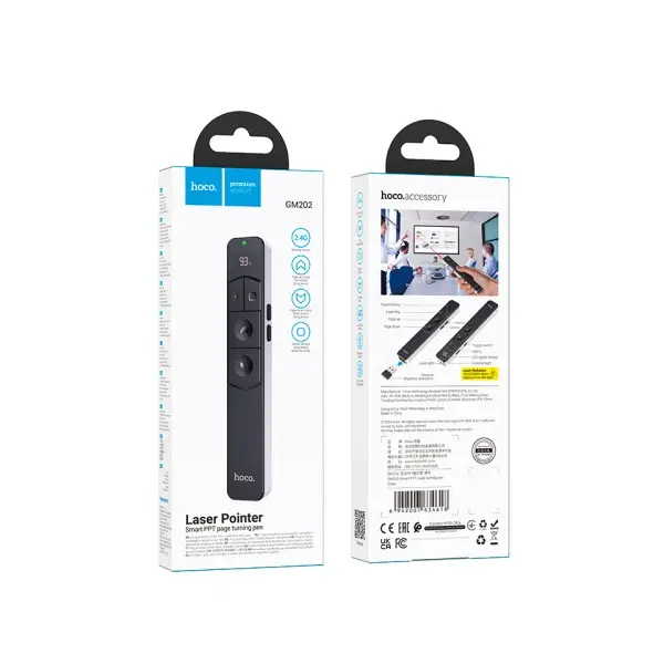 ЛАЗЕРНИЙ ПУЛЬТ HOCO GM202 SMART PPT PAGE TURNING PEN, СІРИЙ