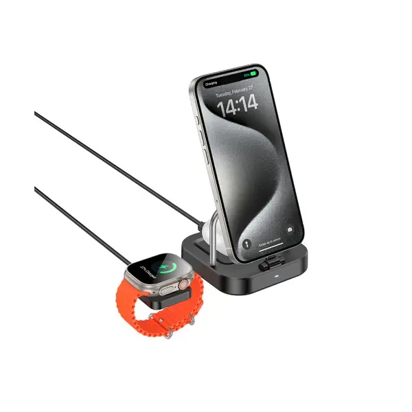 MR4_138141 Бездротовий зарядний пристрій hoco cq16a astute 3in1 desktop charger+watch charger, чорний 