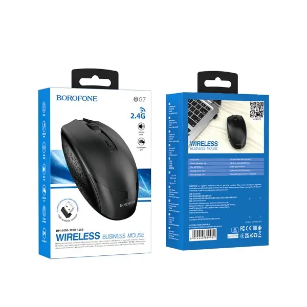 БЕЗДРОТОВА МИШКА BOROFONE BG7 PLATINUM 2.4G BUSINESS WIRELESS MOUSE, ЧОРНИЙ