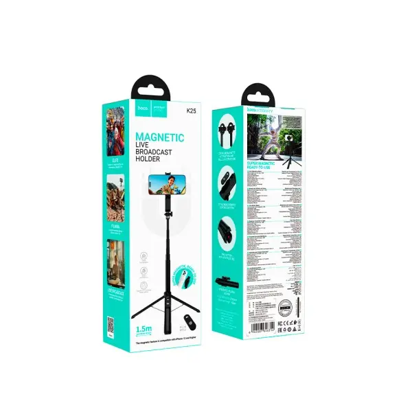 СЕЛФІ-ПАЛИЦЯ ТРИПОД HOCO K25 SHERKHAN MAGSAFE ALUM.ALLOY LIVE BROADCAST HOLDER 1,5M, ЧОРНИЙ
