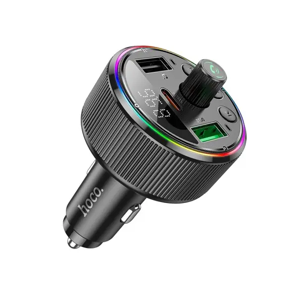 АВТОМОБІЛЬНИЙ ЗАРЯДНИЙ ПРИСТРІЙ + FM МОДУЛЯТОР HOCO E82 GUERRERO, 2XUSB-A, 1XTYPE-C, PD30W, QC3.0, СІРИЙ