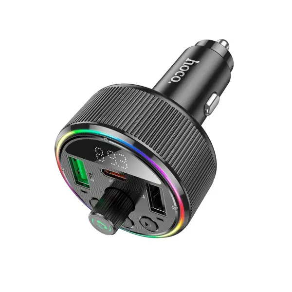 АВТОМОБІЛЬНИЙ ЗАРЯДНИЙ ПРИСТРІЙ + FM МОДУЛЯТОР HOCO E82 GUERRERO, 2XUSB-A, 1XTYPE-C, PD30W, QC3.0, СІРИЙ