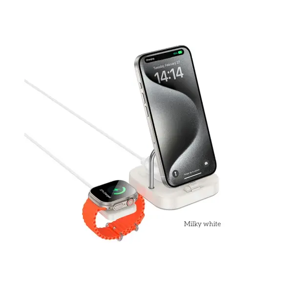БЕЗДРОТОВИЙ ЗАРЯДНИЙ ПРИСТРІЙ HOCO CQ16A ASTUTE 3IN1 DESKTOP CHARGER+WATCH CHARGER MILKY, БІЛИЙ