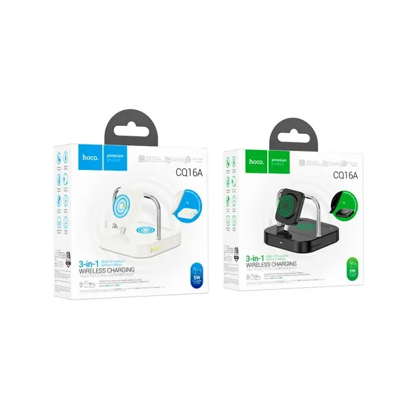БЕЗДРОТОВИЙ ЗАРЯДНИЙ ПРИСТРІЙ HOCO CQ16A ASTUTE 3IN1 DESKTOP CHARGER+WATCH CHARGER MILKY, БІЛИЙ