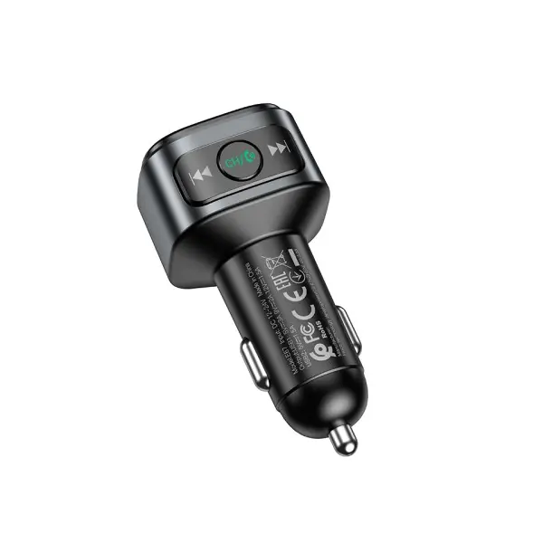 АВТОМОБІЛЬНИЙ ЗАРЯДНИЙ ПРИСТРІЙ + FM МОДУЛЯТОР HOCO E67 FIGHTER, 2XUSB-A, QC3.0, BT5.0, ЧОРНИЙ