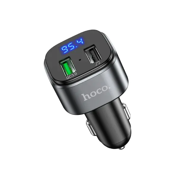 АВТОМОБІЛЬНИЙ ЗАРЯДНИЙ ПРИСТРІЙ + FM МОДУЛЯТОР HOCO E67 FIGHTER, 2XUSB-A, QC3.0, BT5.0, ЧОРНИЙ