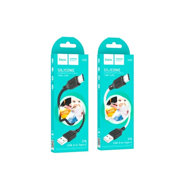 КАБЕЛЬ HOCO X90 COOL SILICONE CHARGING DATA CABLE ДЛЯ TYPE-C, 3A, 1M, БІЛИЙ