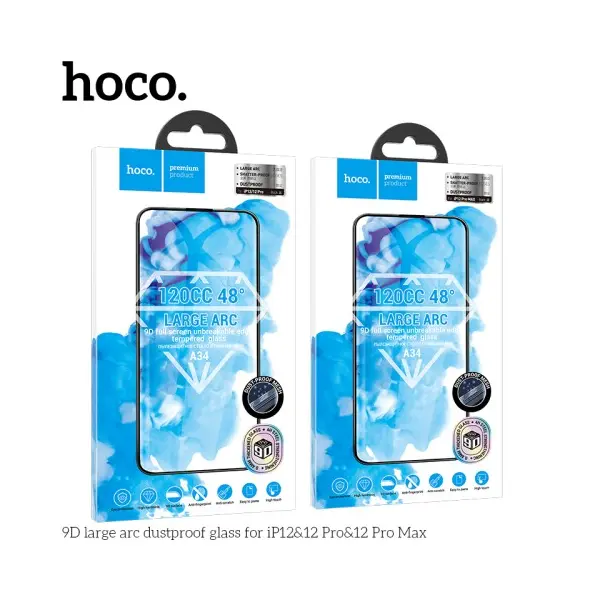 ЗАХИСНЕ СКЛО HOCO A34 9D LARGE ARC DUSTPROOF ДЛЯ IPHONE 12, 12 PRO, ЧОРНИЙ