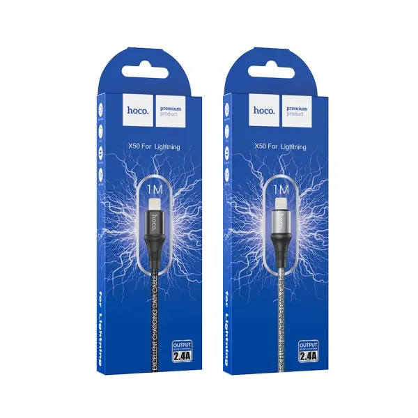 КАБЕЛЬ HOCO X50 EXCELLENT CHARGING DATA ДЛЯ LIGHTNING 2,4A, 1M, ЧОРНИЙ