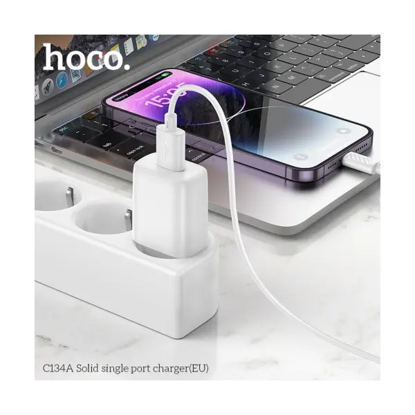 МЕРЕЖЕВИЙ ЗАРЯДНИЙ ПРИСТРІЙ HOCO C134A SOLID SINGLE PORT CHARGER, БІЛИЙ