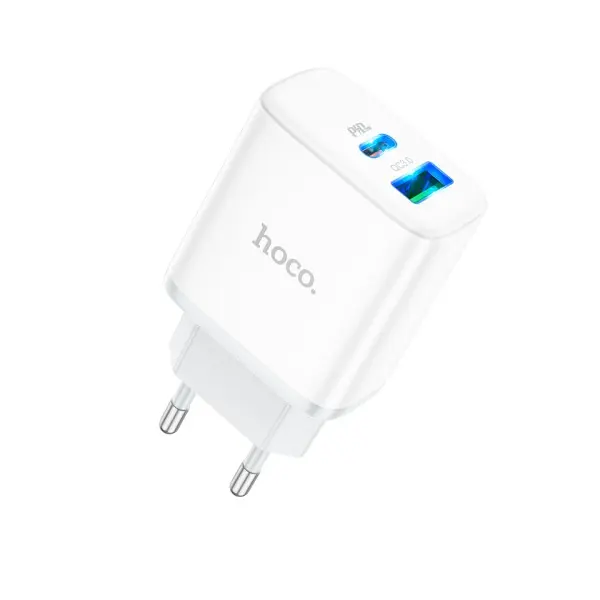 МЕРЕЖЕВИЙ ЗАРЯДНИЙ ПРИСТРІЙ HOCO C105A STAGE 1TYPE-C, 1USB-A, PD20W, QC3.0, 3A, БІЛИЙ