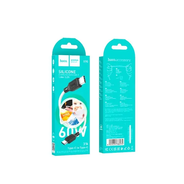 MR4_139103 Кабель pd hoco x90 cool silicone charging data cable pd-to-type-c 3a, pd60w, 1m, білий 