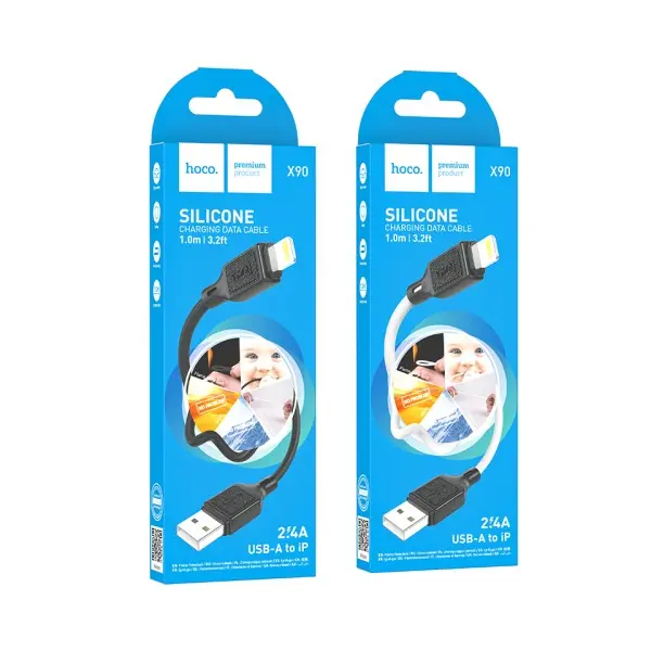 КАБЕЛЬ HOCO X90 COOL SILICONE CHARGING DATA CABLE ДЛЯ LIGHTNING, 2,4A, 1M, ЧОРНИЙ