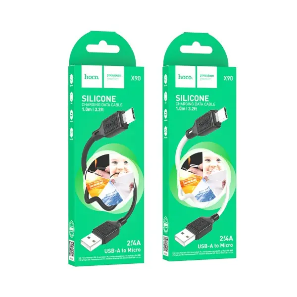 КАБЕЛЬ HOCO X90 COOL SILICONE CHARGING DATA CABLE ДЛЯ MICRO, 2,4A, 1M, БІЛИЙ