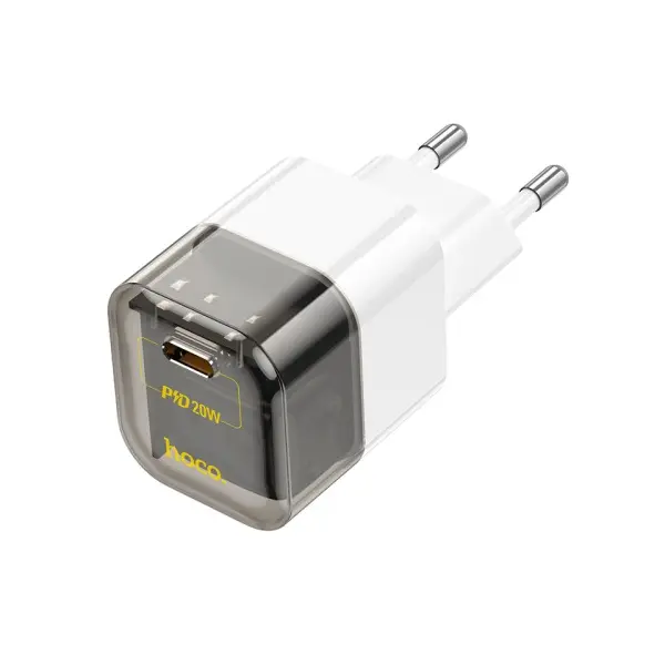 МЕРЕЖЕВИЙ ЗАРЯДНИЙ ПРИСТРІЙ HOCO C125A TRANSPARENT TRIBUTE SINGLE-PORT PD20W CHARGER, ЧОРНИЙ, БІЛИЙ
