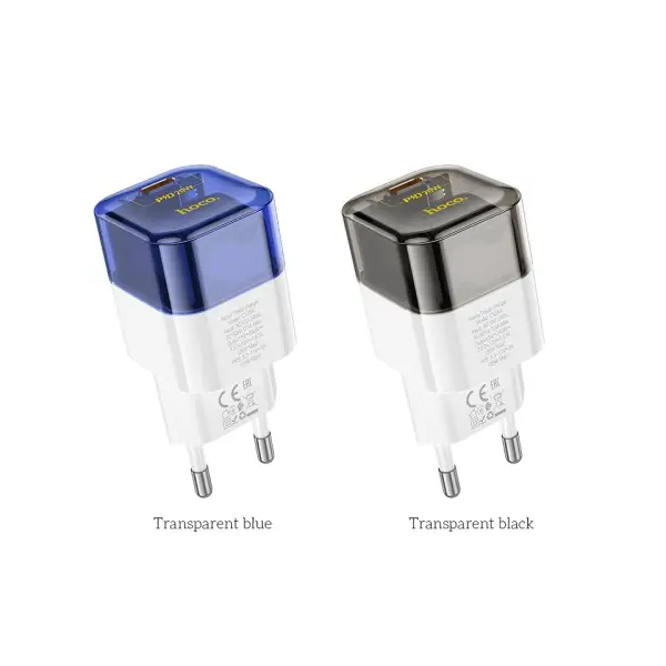 МЕРЕЖЕВИЙ ЗАРЯДНИЙ ПРИСТРІЙ HOCO C125A TRANSPARENT TRIBUTE SINGLE-PORT PD20W CHARGER, ЧОРНИЙ, БІЛИЙ