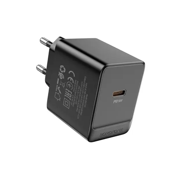 МЕРЕЖЕВИЙ ЗАРЯДНИЙ ПРИСТРІЙ BOROFONE BAS15A ERUDITE SINGLE PORT PD30W, ЧОРНИЙ