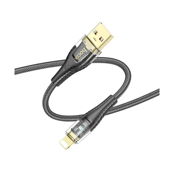 MR4_139411 Кабель hoco u121 gold standard transparent discovery edition charging data cable lightning 1m, чорний 