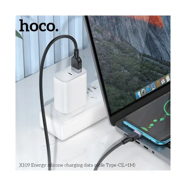 КАБЕЛЬ HOCO X109 ENERGY SILICONE CHARGING DATA CABLE TYPE-C, 3A, 1M, ЧОРНИЙ