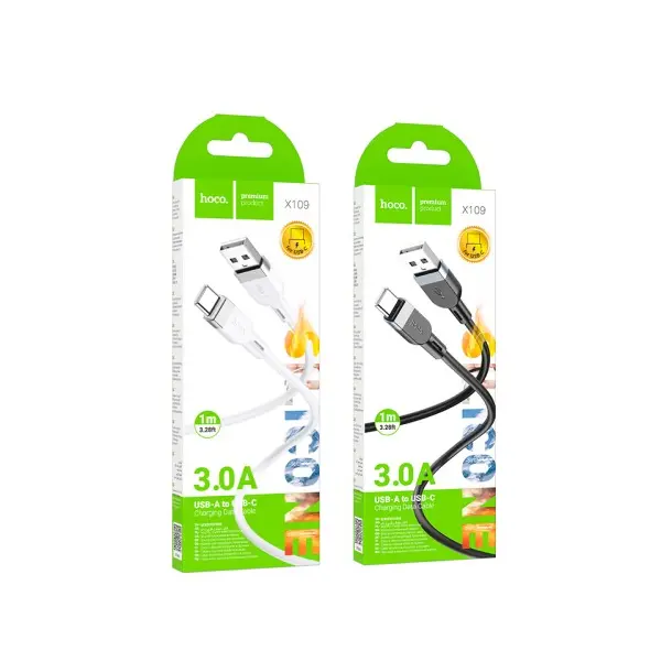 КАБЕЛЬ HOCO X109 ENERGY SILICONE CHARGING DATA CABLE TYPE-C, 3A, 1M, ЧОРНИЙ