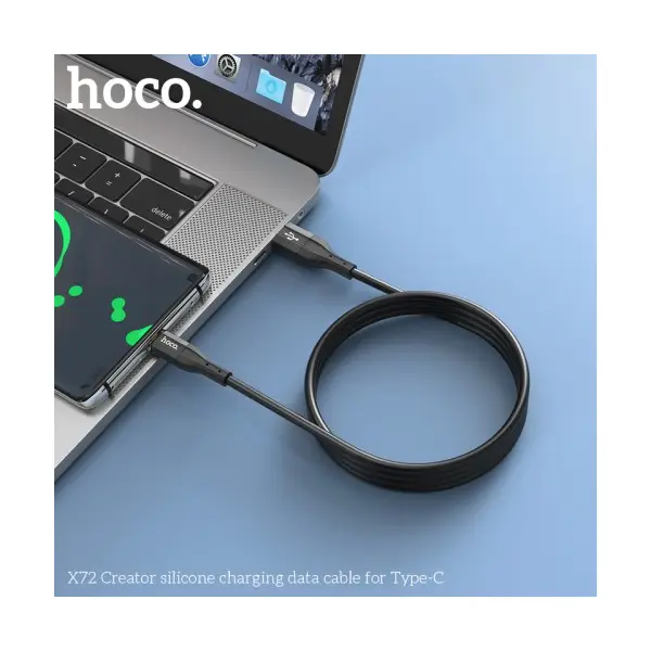 КАБЕЛЬ HOCO X72 CREATOR SILICONE CHARGING DATA CABLE ДЛЯ TYPE-C 2.4A, 1M, ЧОРНИЙ