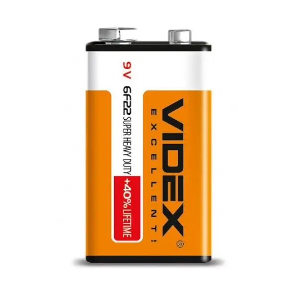 БАТАРЕЙКА VIDEX 6F22, 9V SHRINK 1 SUPER HEVY DUTY КРОНА (24, 480)