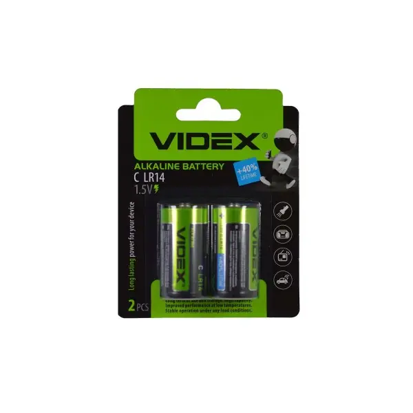 БАТАРЕЙКА VIDEX LR14 BOX 2ШТ (2, 24, 96), (6704)