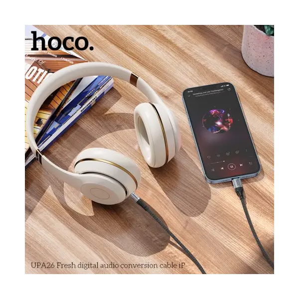 MR4_140593 Адаптер аудіо hoco upa26 fresh digital audio conversion cable lightning 1m, чорний 