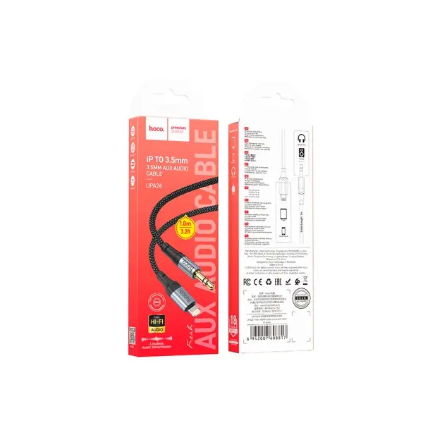 АДАПТЕР АУДІО HOCO UPA26 FRESH DIGITAL AUDIO CONVERSION CABLE LIGHTNING 1M, ЧОРНИЙ