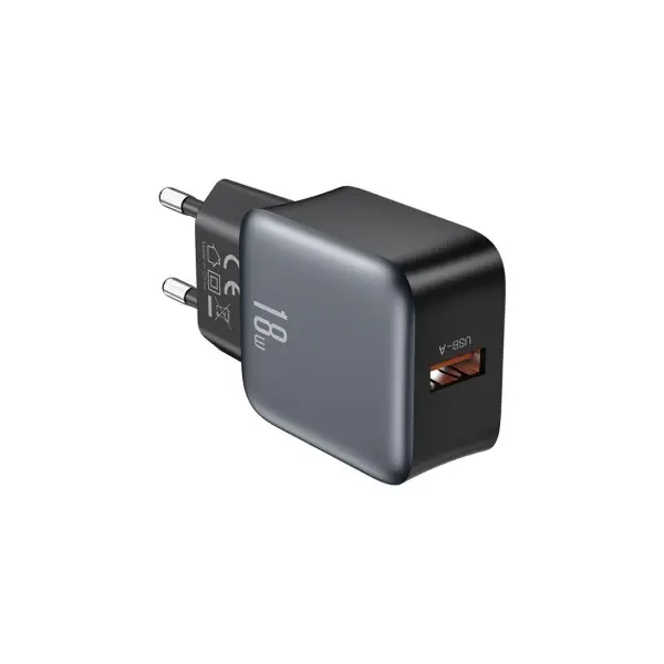 МЕРЕЖЕВИЙ ЗАРЯДНИЙ ПРИСТРІЙ XO L152 (EU) QC18W 1USB-A FAST CHARGER, ЧОРНИЙ