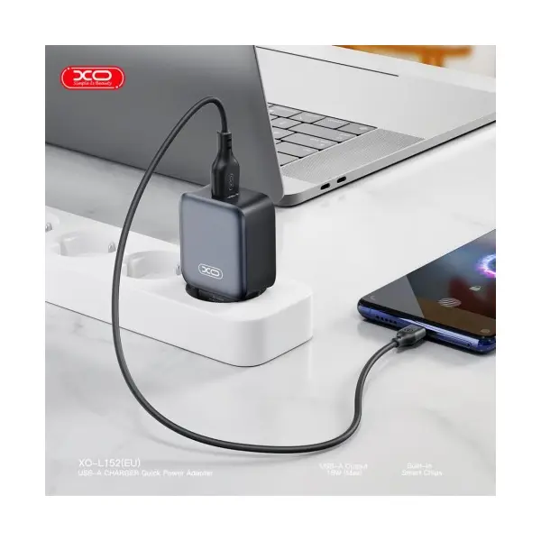 МЕРЕЖЕВИЙ ЗАРЯДНИЙ ПРИСТРІЙ XO L152 (EU) QC18W 1USB-A FAST CHARGER, ЧОРНИЙ