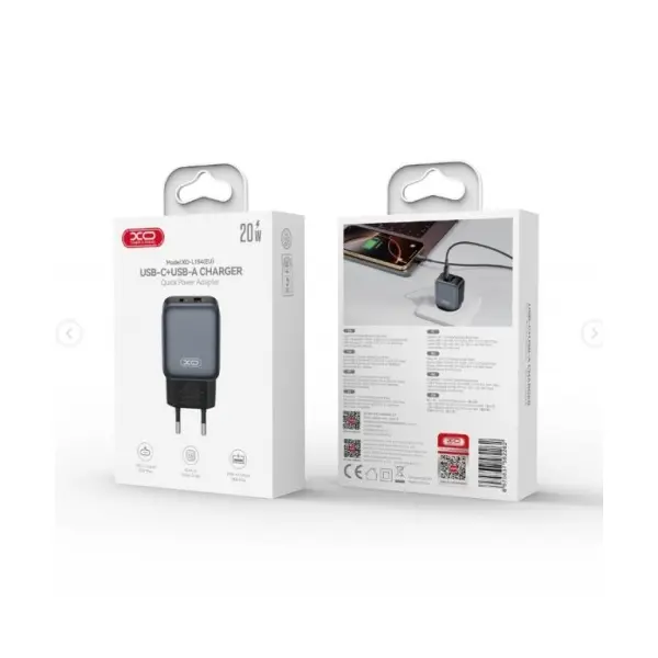 MR4_140445 Мережевий зарядний пристрій xo l154 (eu) pd20w, qc18w (1a1c) fast charger, чорний 