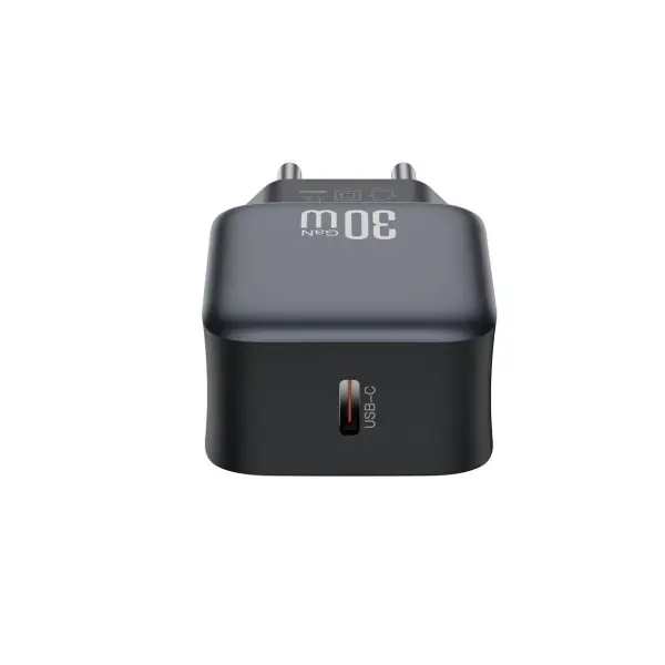 МЕРЕЖЕВИЙ ЗАРЯДНИЙ ПРИСТРІЙ XO L155 (EU) PD30W 1TYPE-C FAST CHARGER, ЧОРНИЙ