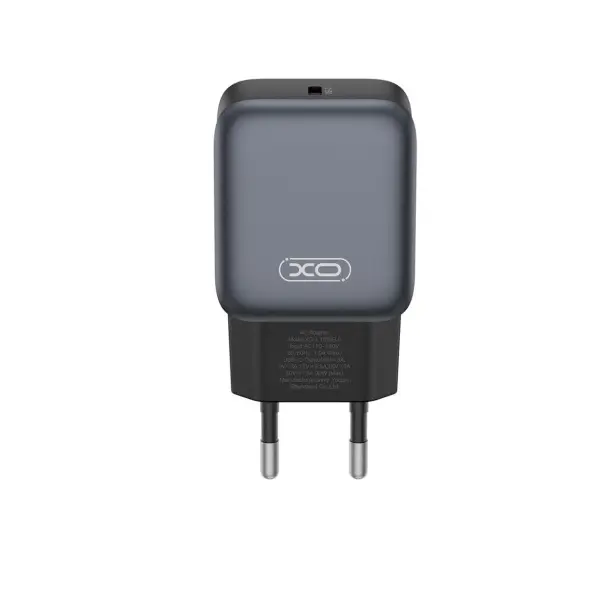 МЕРЕЖЕВИЙ ЗАРЯДНИЙ ПРИСТРІЙ XO L155 (EU) PD30W 1TYPE-C FAST CHARGER, ЧОРНИЙ