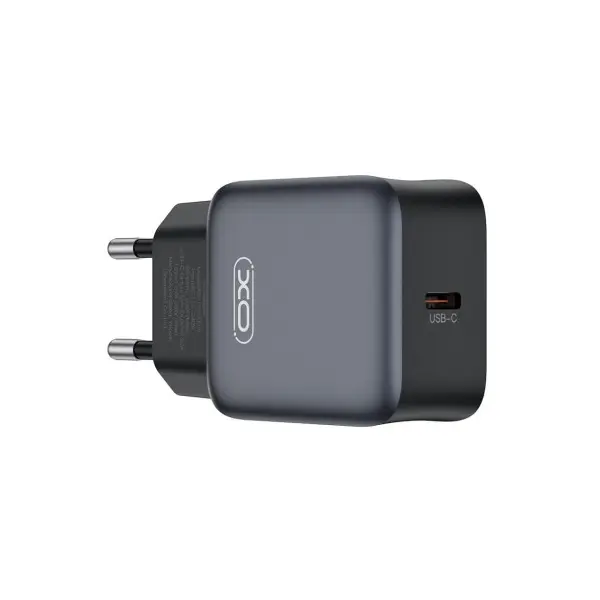 МЕРЕЖЕВИЙ ЗАРЯДНИЙ ПРИСТРІЙ XO L155 (EU) PD30W 1TYPE-C FAST CHARGER, ЧОРНИЙ