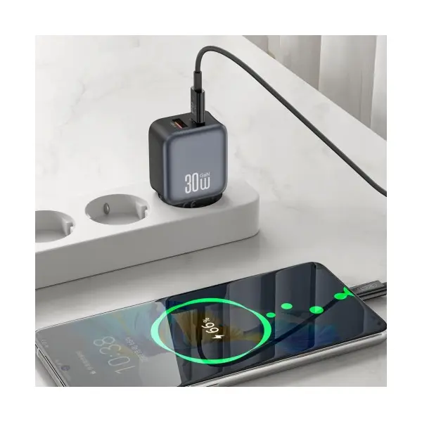 МЕРЕЖЕВИЙ ЗАРЯДНИЙ ПРИСТРІЙ XO L156 (EU) PD30W, QC18W (1A1C) FAST CHARGER, ЧОРНИЙ